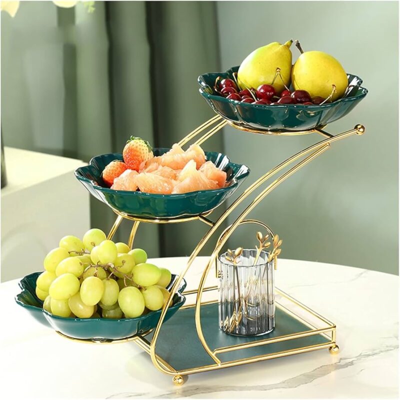 Kệ trưng bày bánh kẹo 2 tầng, 3 tầng khung inox, thép mạ vàng