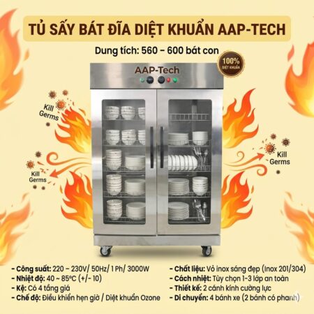 Tủ sấy bát đĩa diệt khuẩn 2 cánh kính